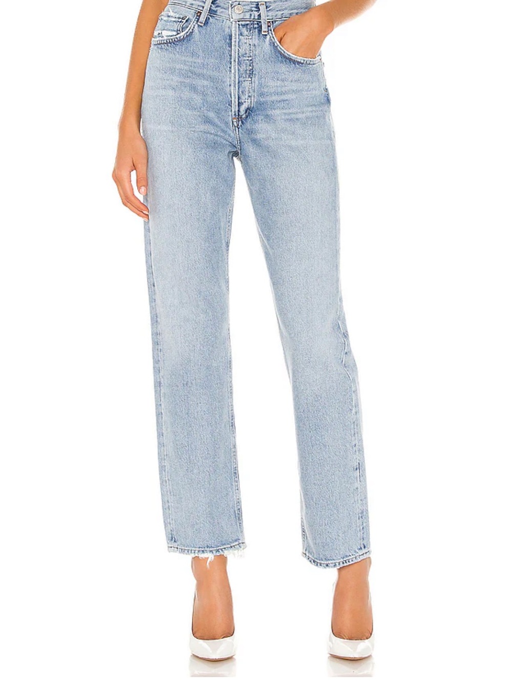 AGOLDE 90's Mid Rise Loose Fit distressed Jeans light blue wash, size 25